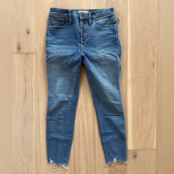 Madewell 10” High Rise Skinny Jeans - Vintage Wash Buttonfly Fray Hem 28 - Picture 2 of 7